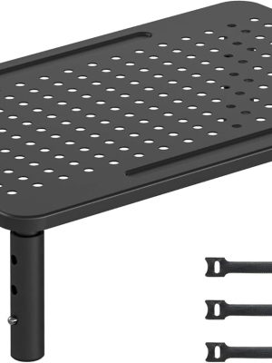 Adjustable Monitor Stand, Ergonomic Metal Riser with 3 Height Levels (100/120/140mm), Ventilated Mesh Surface, 20 kg Max Load, Cable Management, Laptop & Computer Monitor Riser