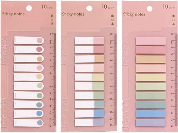 600 Pieces Sticky Note Tabs with Ruler, 3 Pack Writable & Repositionable File Flags for Reading Notes, Notebooks, Books, File Classification