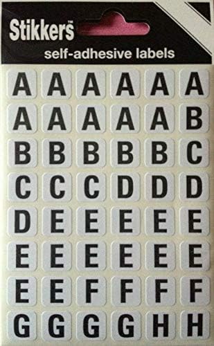144 Sticky Letter Alphabet Labels A to Z, White with Black Letters, Self Adhesive