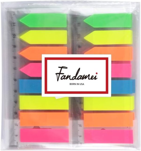 12 Pack Neon Index Flags, 1920 Pcs Multicolour Sticky Page Markers, Rectangle & Arrow Colour Tabs, Translucent Sticker Note Flags with 12 cm Ruler