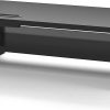2 Tier Wooden Monitor Stand, 420mm Wide, 142mm Height, 30kg Load, with Cable Management, Phone Holder, Black