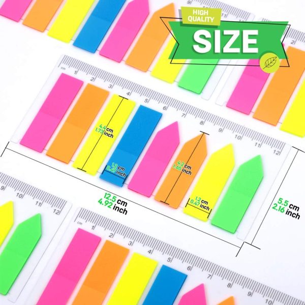 12 Pack Neon Index Flags, 1920 Pcs Multicolour Sticky Page Markers, Rectangle & Arrow Colour Tabs, Translucent Sticker Note Flags with 12 cm Ruler