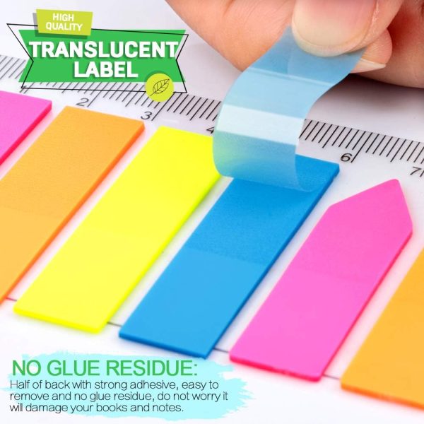 12 Pack Neon Index Flags, 1920 Pcs Multicolour Sticky Page Markers, Rectangle & Arrow Colour Tabs, Translucent Sticker Note Flags with 12 cm Ruler
