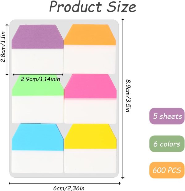 600 PCS Sticky Index Tabs, Writable Transparent Book Tabs, Medium File Tabs, Page Markers, Office School Supplies