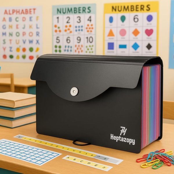 26 Folders A4 Document Organiser, 34 x 25 x 4 cm, PP with Flap & Elastic Closure, Includes Labels