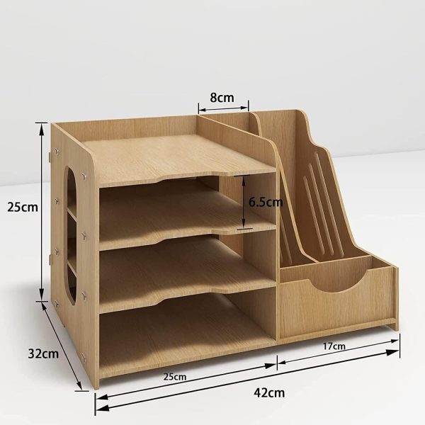 4-Tier Wood Desk Organizer Letter Tray, A4 Paper Sorter, Magazine File Holder with Vertical/Horizontal Storage Box