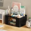 Creative & Simple 7-Grid Desk Organiser with Drawer, Multifunctional Pen Holder for School, Office, Home (Black)