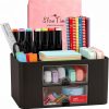 Creative & Simple 7-Grid Desk Organiser with Drawer, Multifunctional Pen Holder for School, Office, Home (Black)