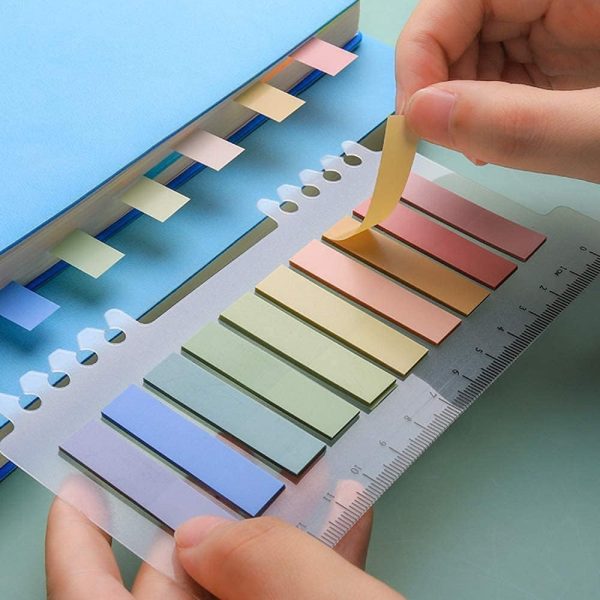 600 Pieces Sticky Note Tabs with Ruler, 3 Pack Writable & Repositionable File Flags for Reading Notes, Notebooks, Books, File Classification