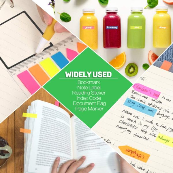 12 Pack Neon Index Flags, 1920 Pcs Multicolour Sticky Page Markers, Rectangle & Arrow Colour Tabs, Translucent Sticker Note Flags with 12 cm Ruler