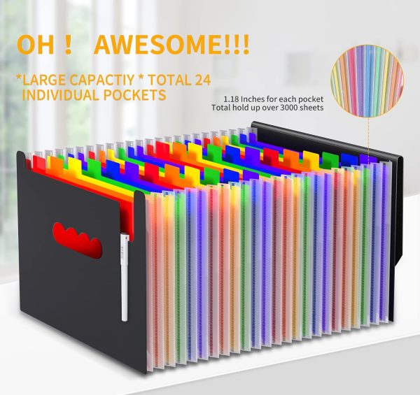 24-Pocket Expanding File Organiser Box, A4 Concertina Folder with Tabs for Documents, Receipts & Paperwork