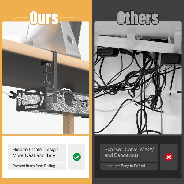 Under Desk Cable Management Tray, Non-Drilling Cable Basket, Screw-Free Wire Organizer Clip