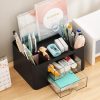 Creative & Simple 7-Grid Desk Organiser with Drawer, Multifunctional Pen Holder for School, Office, Home (Black)