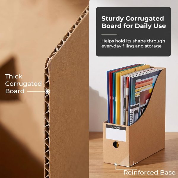 8 Pack Kraft Magazine File Holder, A4 Cardboard Desk Organiser with Label Slots for Document Storage