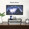 2 Tier Wooden Monitor Stand, 420mm Wide, 142mm Height, 30kg Load, with Cable Management, Phone Holder, Black
