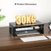 2 Tier Wooden Monitor Stand, 420mm Wide, 142mm Height, 30kg Load, with Cable Management, Phone Holder, Black