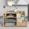 4-Tier Wood Desk Organizer Letter Tray, A4 Paper Sorter, Magazine File Holder with Vertical/Horizontal Storage Box