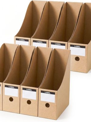 8 Pack Kraft Magazine File Holder, A4 Cardboard Desk Organiser with Label Slots for Document Storage