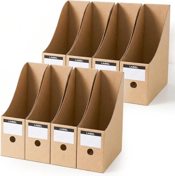 8 Pack Kraft Magazine File Holder, A4 Cardboard Desk Organiser with Label Slots for Document Storage
