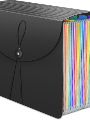 24-Pocket Expanding File Organiser Box, A4 Concertina Folder with Tabs for Documents, Receipts & Paperwork