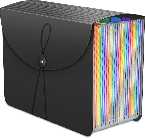 24-Pocket Expanding File Organiser Box, A4 Concertina Folder with Tabs for Documents, Receipts & Paperwork