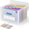 A4 Expanding File Organiser with Grid Pattern, 13 Pockets, Expandable Document Filling Box, Accordion Desk Folder, Portable Rainbow File Wallet, Plastic Bill Storage Bag