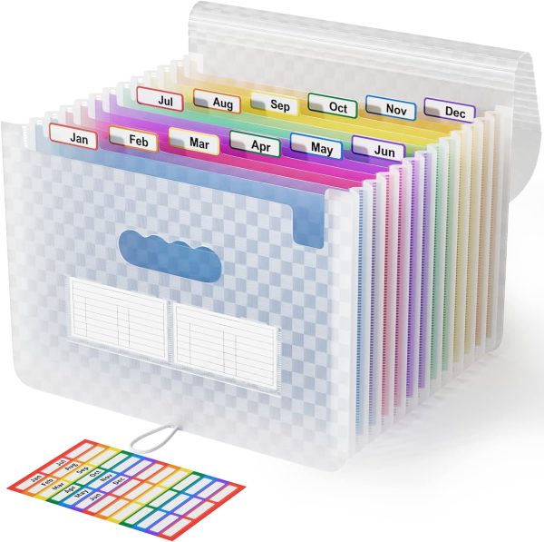 A4 Expanding File Organiser with Grid Pattern, 13 Pockets, Expandable Document Filling Box, Accordion Desk Folder, Portable Rainbow File Wallet, Plastic Bill Storage Bag