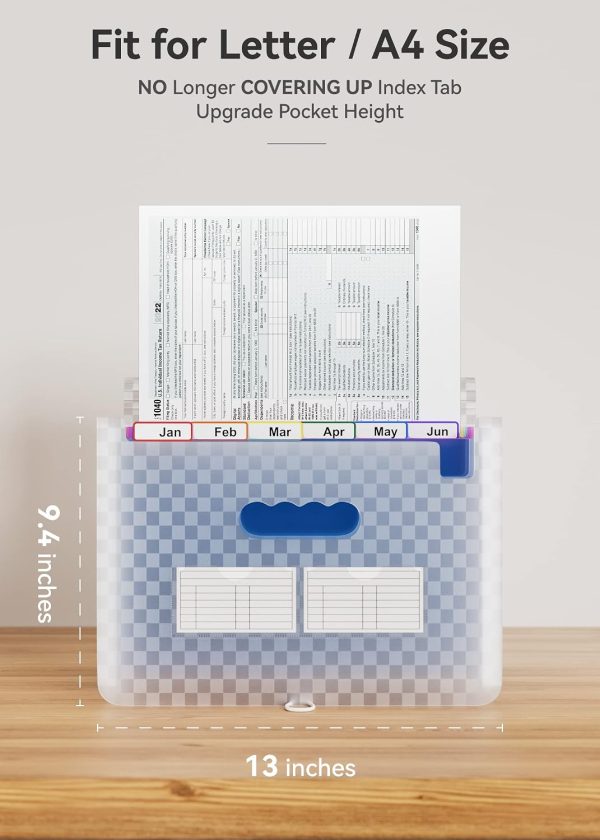 A4 Expanding File Organiser with Grid Pattern, 13 Pockets, Expandable Document Filling Box, Accordion Desk Folder, Portable Rainbow File Wallet, Plastic Bill Storage Bag