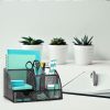 Mesh Desk Organiser, Multi-Use Desk Tidy & Pen Holder with 6 Storage and 1 Slide Drawer, stationery Organiser for Desktop (Black)