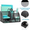 Mesh Desk Organiser, Multi-Use Desk Tidy & Pen Holder with 6 Storage and 1 Slide Drawer, stationery Organiser for Desktop (Black)