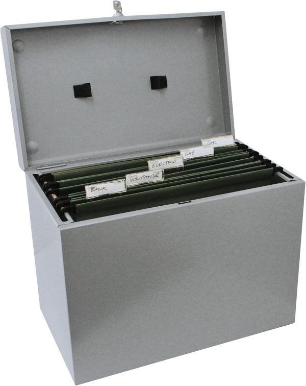 71V31SPQiL._AC_SL1500_ A4 Steel File Storage Box with 5 Suspension Files – Document Organiser for Home & Office