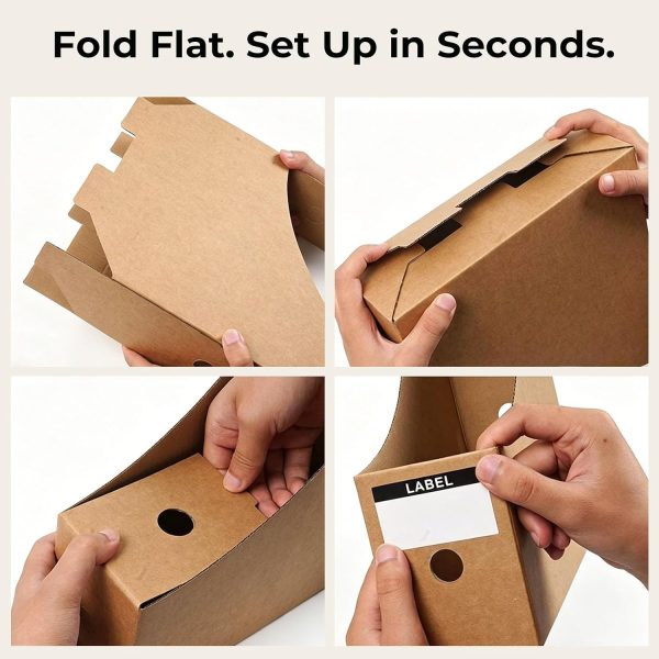 8 Pack Kraft Magazine File Holder, A4 Cardboard Desk Organiser with Label Slots for Document Storage