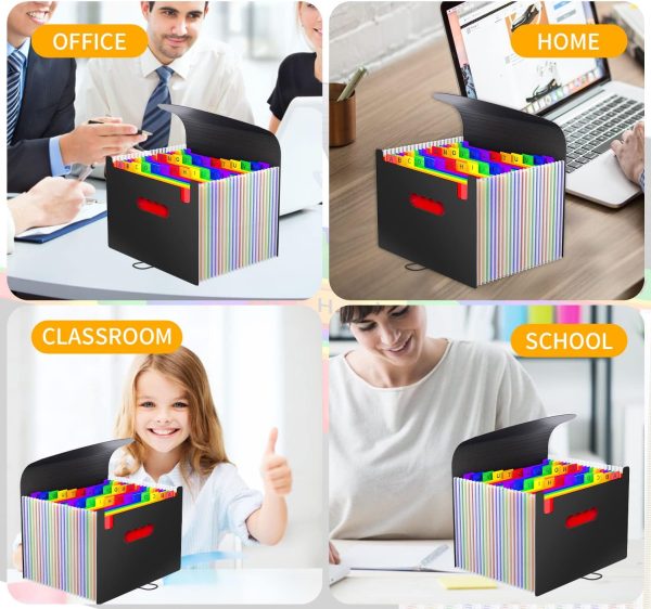 24-Pocket Expanding File Organiser Box, A4 Concertina Folder with Tabs for Documents, Receipts & Paperwork