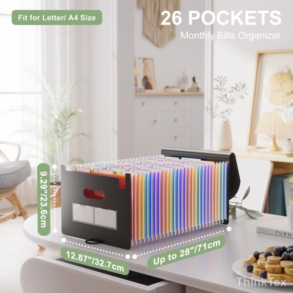 26 Pockets Expanding File Folder, A-Z Colorful Tabs, Monthly Bill Organizer, Large Capacity, Letter/A4 Size
