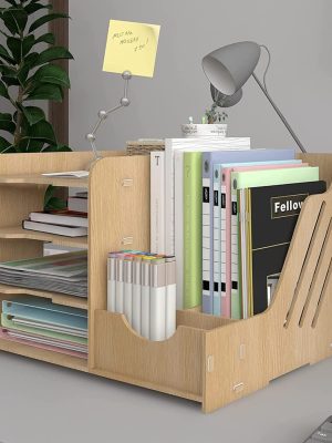 4-Tier Wood Desk Organizer Letter Tray, A4 Paper Sorter, Magazine File Holder with Vertical/Horizontal Storage Box