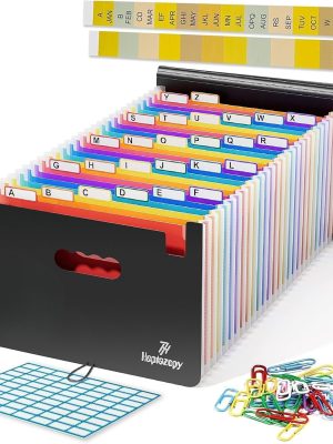 26 Folders A4 Document Organiser, 34 x 25 x 4 cm, PP with Flap & Elastic Closure, Includes Labels