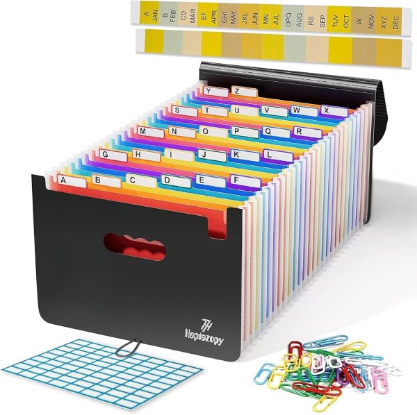 26 Folders A4 Document Organiser, 34 x 25 x 4 cm, PP with Flap & Elastic Closure, Includes Labels