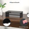 2 Tier Wooden Monitor Stand, 420mm Wide, 142mm Height, 30kg Load, with Cable Management, Phone Holder, Black