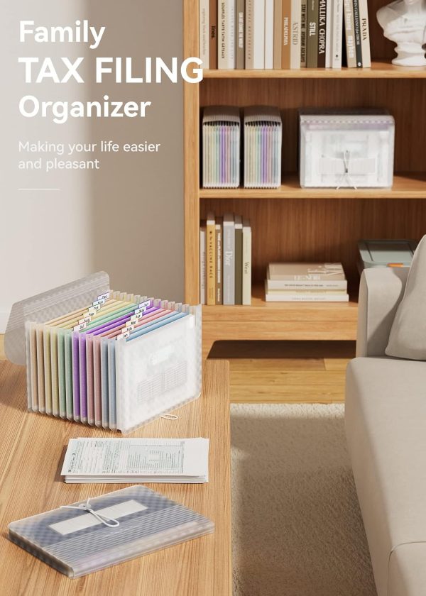 A4 Expanding File Organiser with Grid Pattern, 13 Pockets, Expandable Document Filling Box, Accordion Desk Folder, Portable Rainbow File Wallet, Plastic Bill Storage Bag