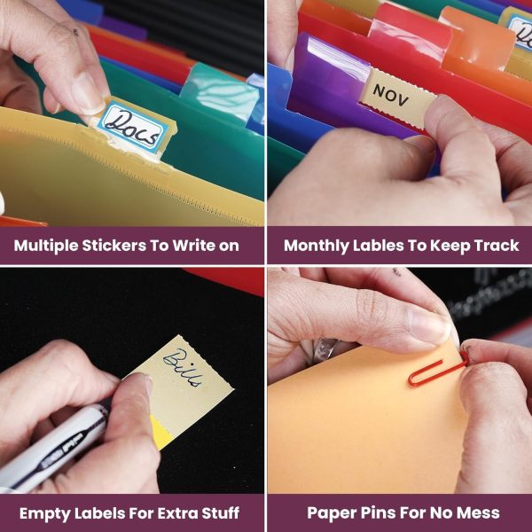 26 Folders A4 Document Organiser, 34 x 25 x 4 cm, PP with Flap & Elastic Closure, Includes Labels