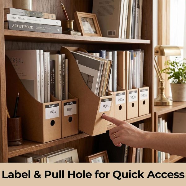 8 Pack Kraft Magazine File Holder, A4 Cardboard Desk Organiser with Label Slots for Document Storage