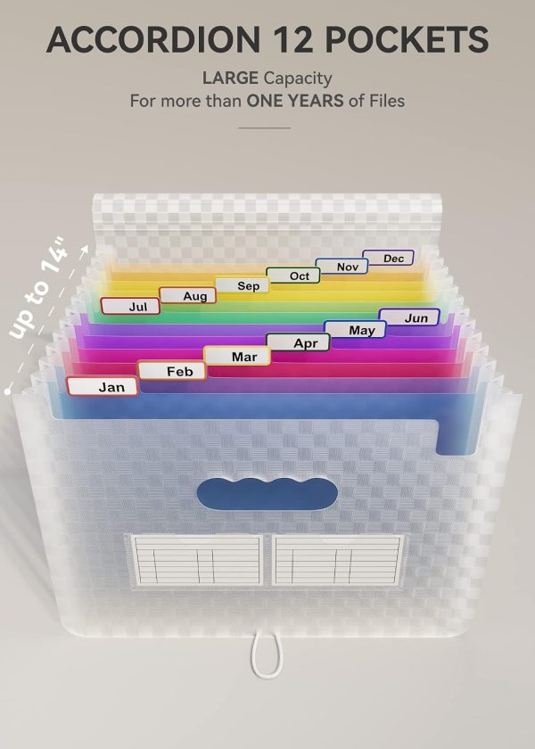 A4 Expanding File Organiser with Grid Pattern, 13 Pockets, Expandable Document Filling Box, Accordion Desk Folder, Portable Rainbow File Wallet, Plastic Bill Storage Bag