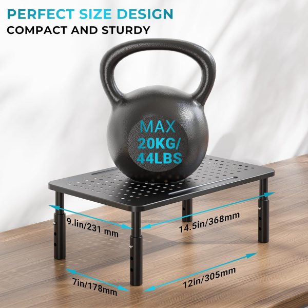 Adjustable Monitor Stand, Ergonomic Metal Riser with 3 Height Levels (100/120/140mm), Ventilated Mesh Surface, 20 kg Max Load, Cable Management, Laptop & Computer Monitor Riser