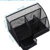 Mesh Desk Organiser, Multi-Use Desk Tidy & Pen Holder with 6 Storage and 1 Slide Drawer, stationery Organiser for Desktop (Black)