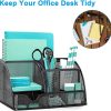 Mesh Desk Organiser, Multi-Use Desk Tidy & Pen Holder with 6 Storage and 1 Slide Drawer, stationery Organiser for Desktop (Black)