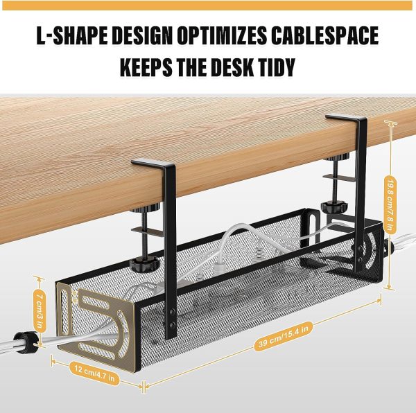 Under Desk Cable Management Tray, Non-Drilling Cable Basket, Screw-Free Wire Organizer Clip