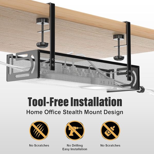Under Desk Cable Management Tray, Non-Drilling Cable Basket, Screw-Free Wire Organizer Clip