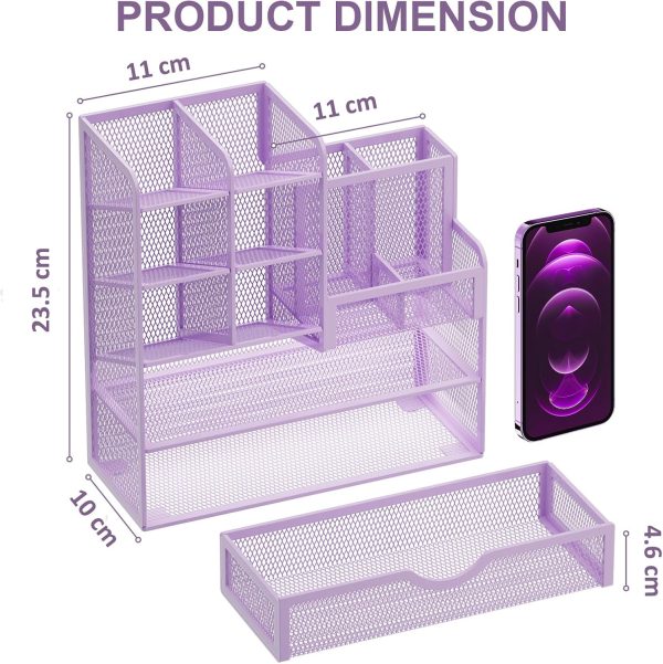 Mesh Desk Organizer, Stationery Organizer, Multifunctional Pen Holder with Desktop Storage Drawer