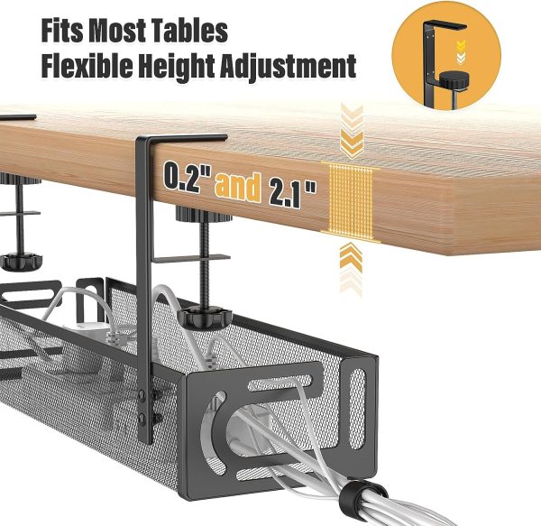 Under Desk Cable Management Tray, Non-Drilling Cable Basket, Screw-Free Wire Organizer Clip