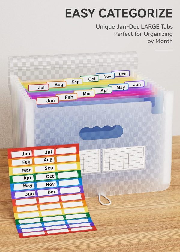 A4 Expanding File Organiser with Grid Pattern, 13 Pockets, Expandable Document Filling Box, Accordion Desk Folder, Portable Rainbow File Wallet, Plastic Bill Storage Bag